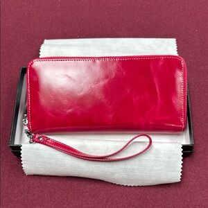Elegant Red Leather Wristlet Wallet